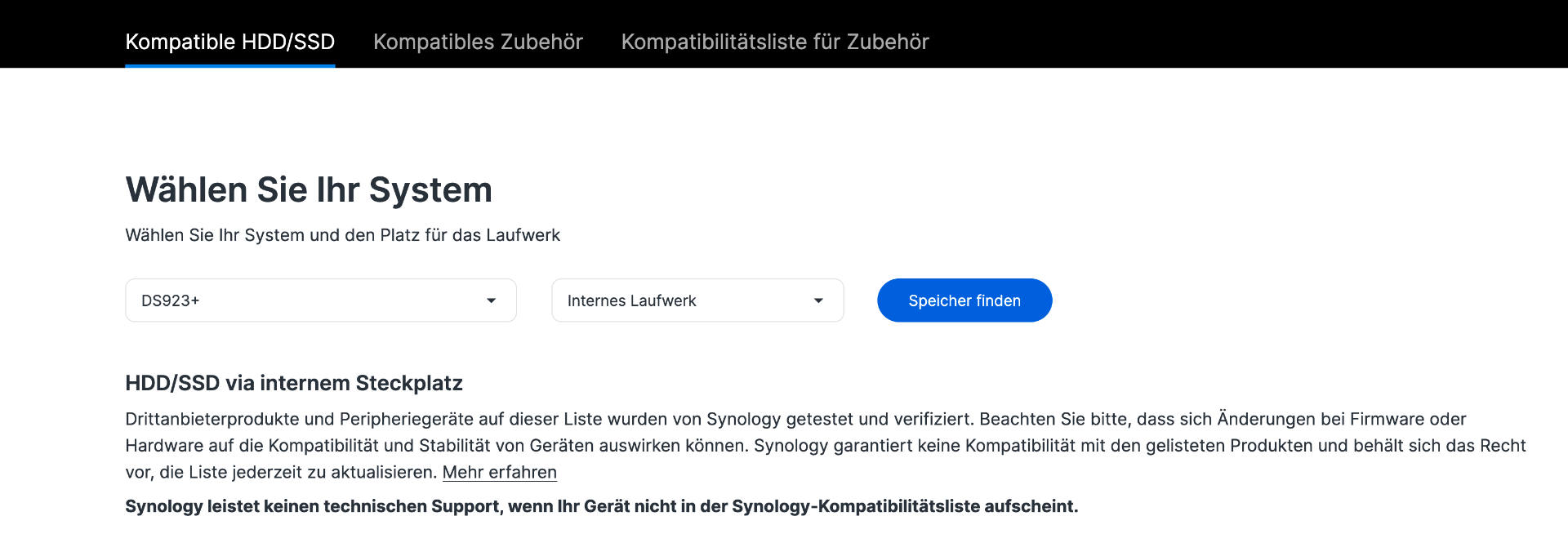 kompatibilitätsliste für synolgy produkte